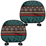 Teal And Brown Aztec Pattern Print Car Headrest Covers