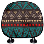 Teal And Brown Aztec Pattern Print Car Headrest Covers