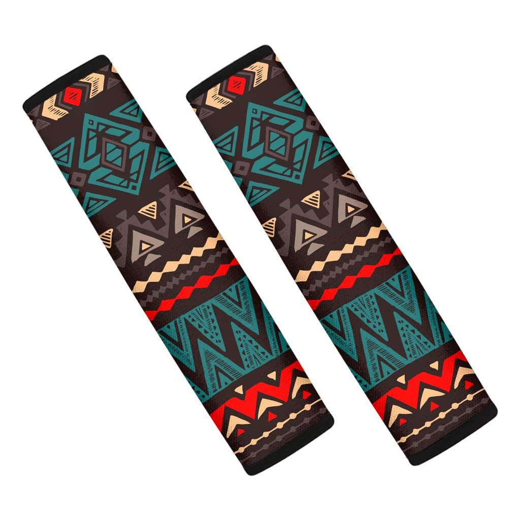 Teal And Brown Aztec Pattern Print Car Seat Belt Covers