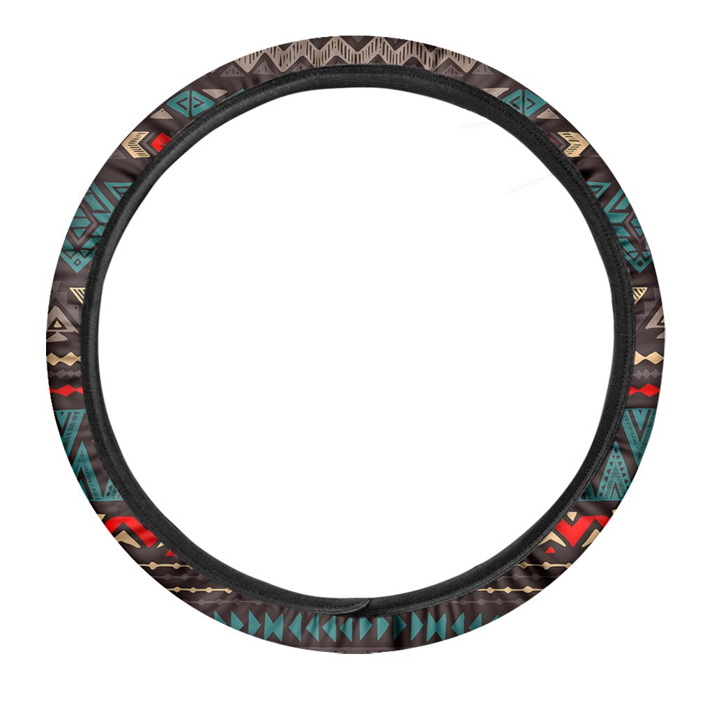 Teal And Brown Aztec Pattern Print Car Steering Wheel Cover