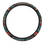 Teal And Brown Aztec Pattern Print Car Steering Wheel Cover