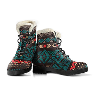 Teal And Brown Aztec Pattern Print Comfy Boots GearFrost