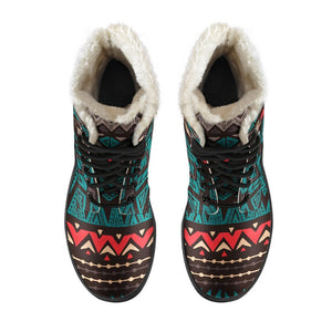 Teal And Brown Aztec Pattern Print Comfy Boots GearFrost