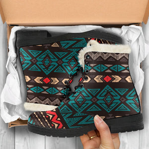 Teal And Brown Aztec Pattern Print Comfy Boots GearFrost