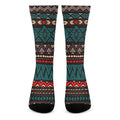 Teal And Brown Aztec Pattern Print Crew Socks