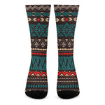 Teal And Brown Aztec Pattern Print Crew Socks