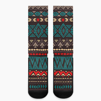 Teal And Brown Aztec Pattern Print Crew Socks