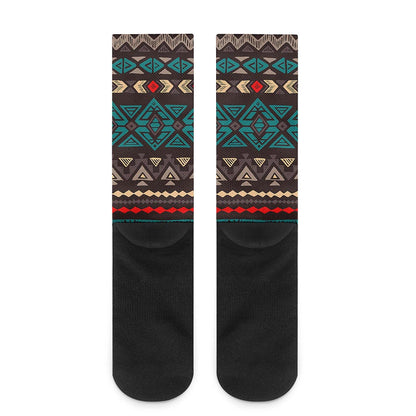 Teal And Brown Aztec Pattern Print Crew Socks