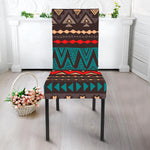 Teal And Brown Aztec Pattern Print Dining Chair Slipcover