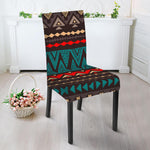 Teal And Brown Aztec Pattern Print Dining Chair Slipcover