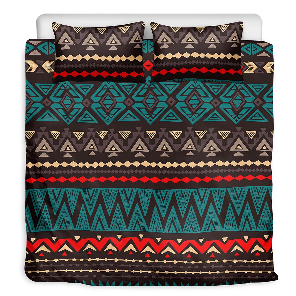 Teal And Brown Aztec Pattern Print Duvet Cover Bedding Set