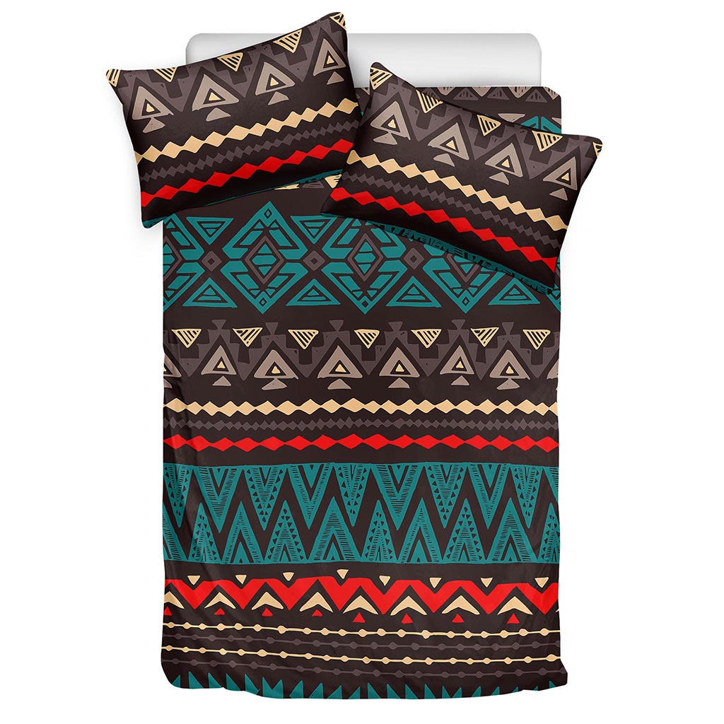 Teal And Brown Aztec Pattern Print Duvet Cover Bedding Set