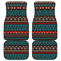 Teal And Brown Aztec Pattern Print Front and Back Car Floor Mats
