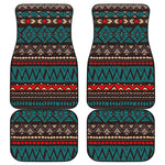 Teal And Brown Aztec Pattern Print Front and Back Car Floor Mats