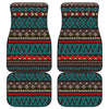 Teal And Brown Aztec Pattern Print Front and Back Car Floor Mats