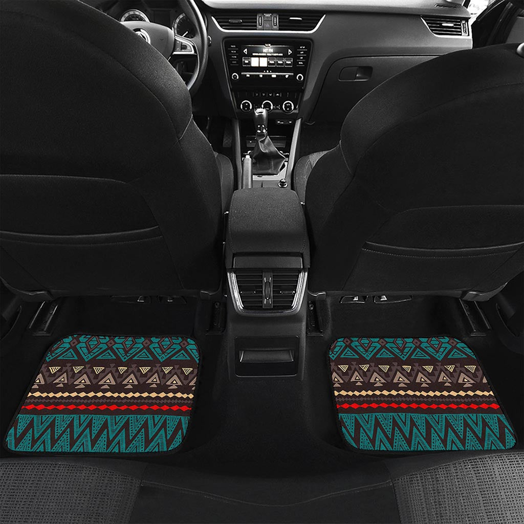 Teal And Brown Aztec Pattern Print Front and Back Car Floor Mats