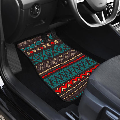 Teal And Brown Aztec Pattern Print Front and Back Car Floor Mats