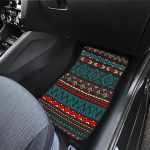 Teal And Brown Aztec Pattern Print Front and Back Car Floor Mats