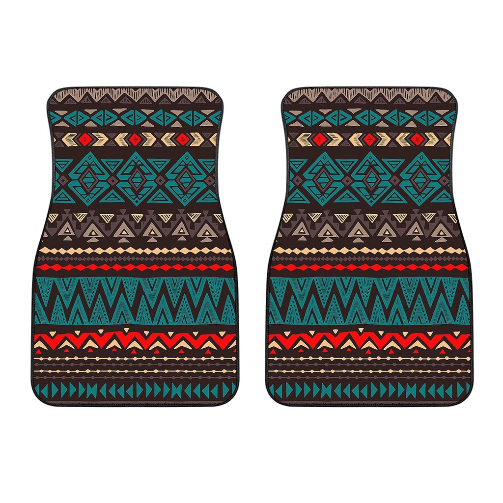 Teal And Brown Aztec Pattern Print Front Car Floor Mats