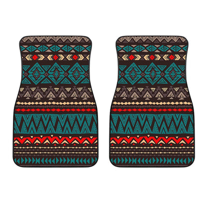 Teal And Brown Aztec Pattern Print Front Car Floor Mats