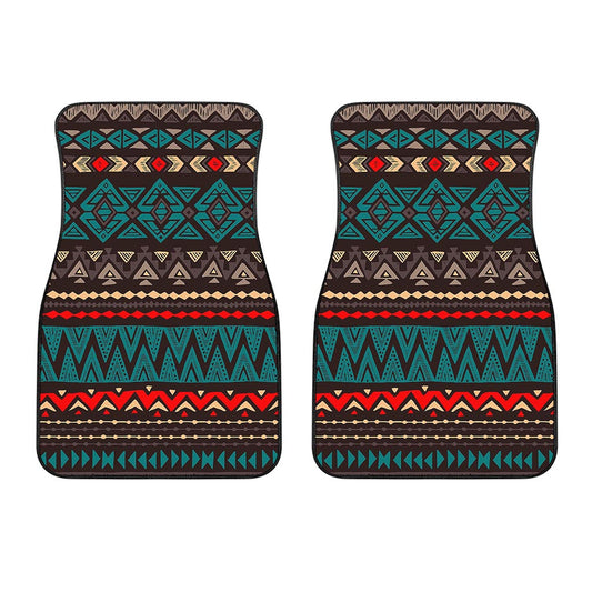Teal And Brown Aztec Pattern Print Front Car Floor Mats