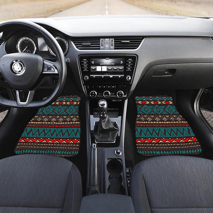 Teal And Brown Aztec Pattern Print Front Car Floor Mats