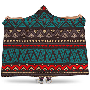 Teal And Brown Aztec Pattern Print Hooded Blanket