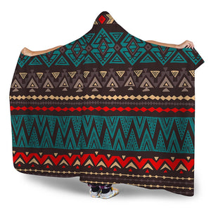 Teal And Brown Aztec Pattern Print Hooded Blanket