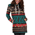 Teal And Brown Aztec Pattern Print Hoodie Dress GearFrost