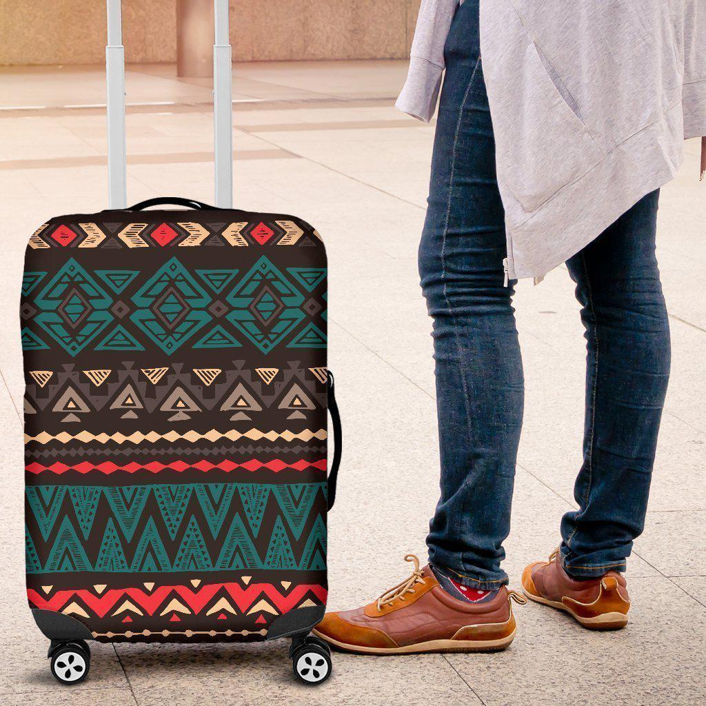 Teal And Brown Aztec Pattern Print Luggage Cover GearFrost