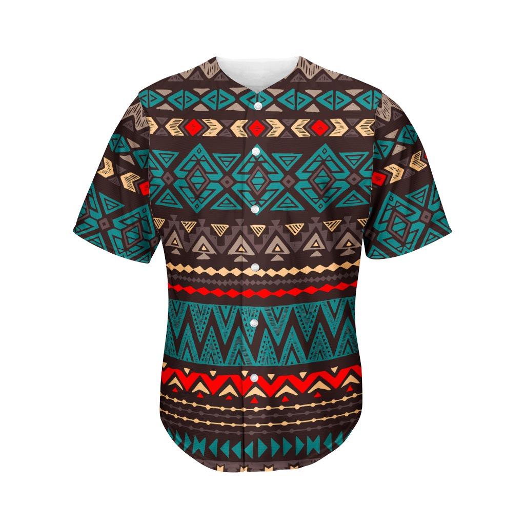 Teal And Brown Aztec Pattern Print Men's Baseball Jersey