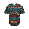 Teal And Brown Aztec Pattern Print Men's Baseball Jersey