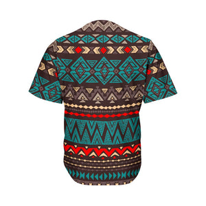 Teal And Brown Aztec Pattern Print Men's Baseball Jersey