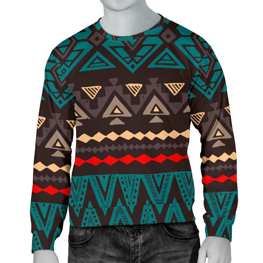 Teal And Brown Aztec Pattern Print Men's Crewneck Sweatshirt GearFrost