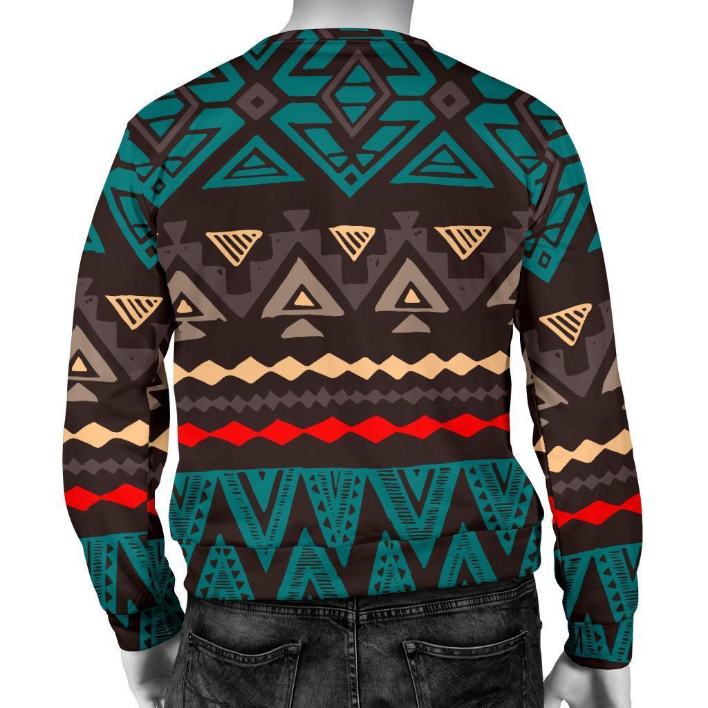 Teal And Brown Aztec Pattern Print Men's Crewneck Sweatshirt GearFrost