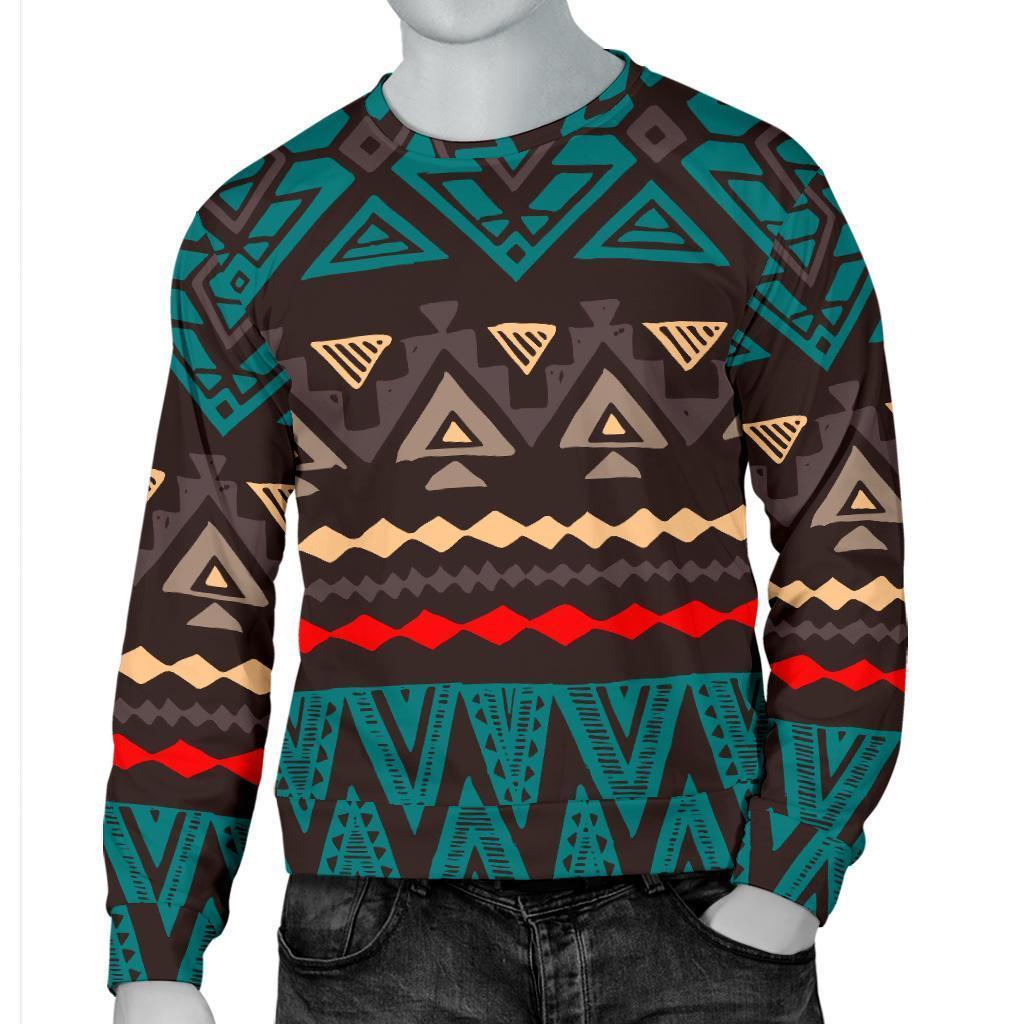 Teal And Brown Aztec Pattern Print Men's Crewneck Sweatshirt GearFrost