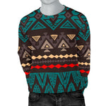 Teal And Brown Aztec Pattern Print Men's Crewneck Sweatshirt GearFrost