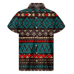 Teal And Brown Aztec Pattern Print Men's Short Sleeve Shirt