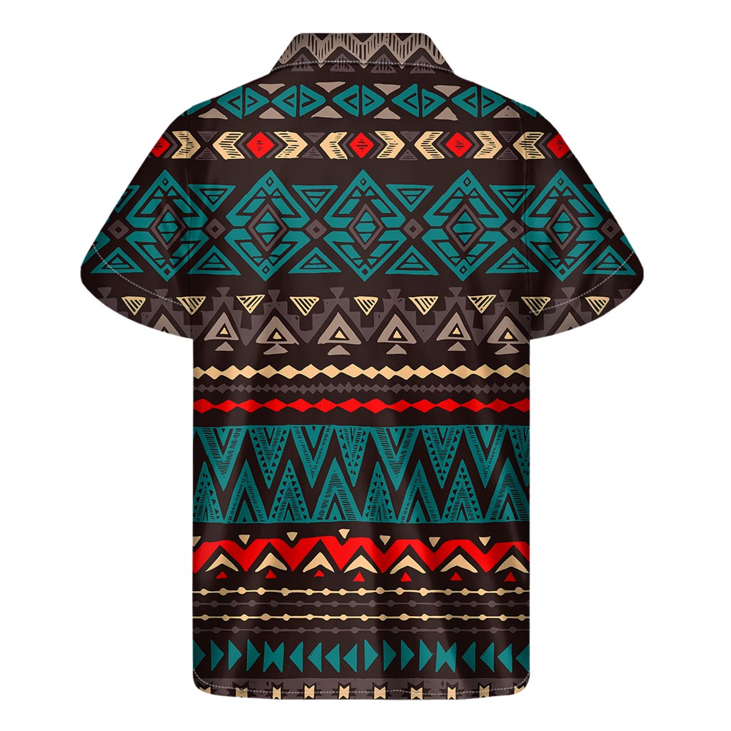 Teal And Brown Aztec Pattern Print Men's Short Sleeve Shirt