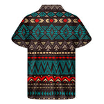 Teal And Brown Aztec Pattern Print Men's Short Sleeve Shirt