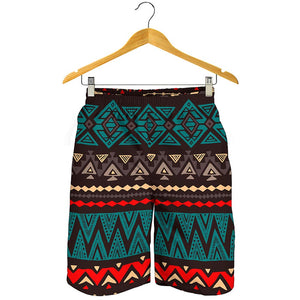 Teal And Brown Aztec Pattern Print Men's Shorts