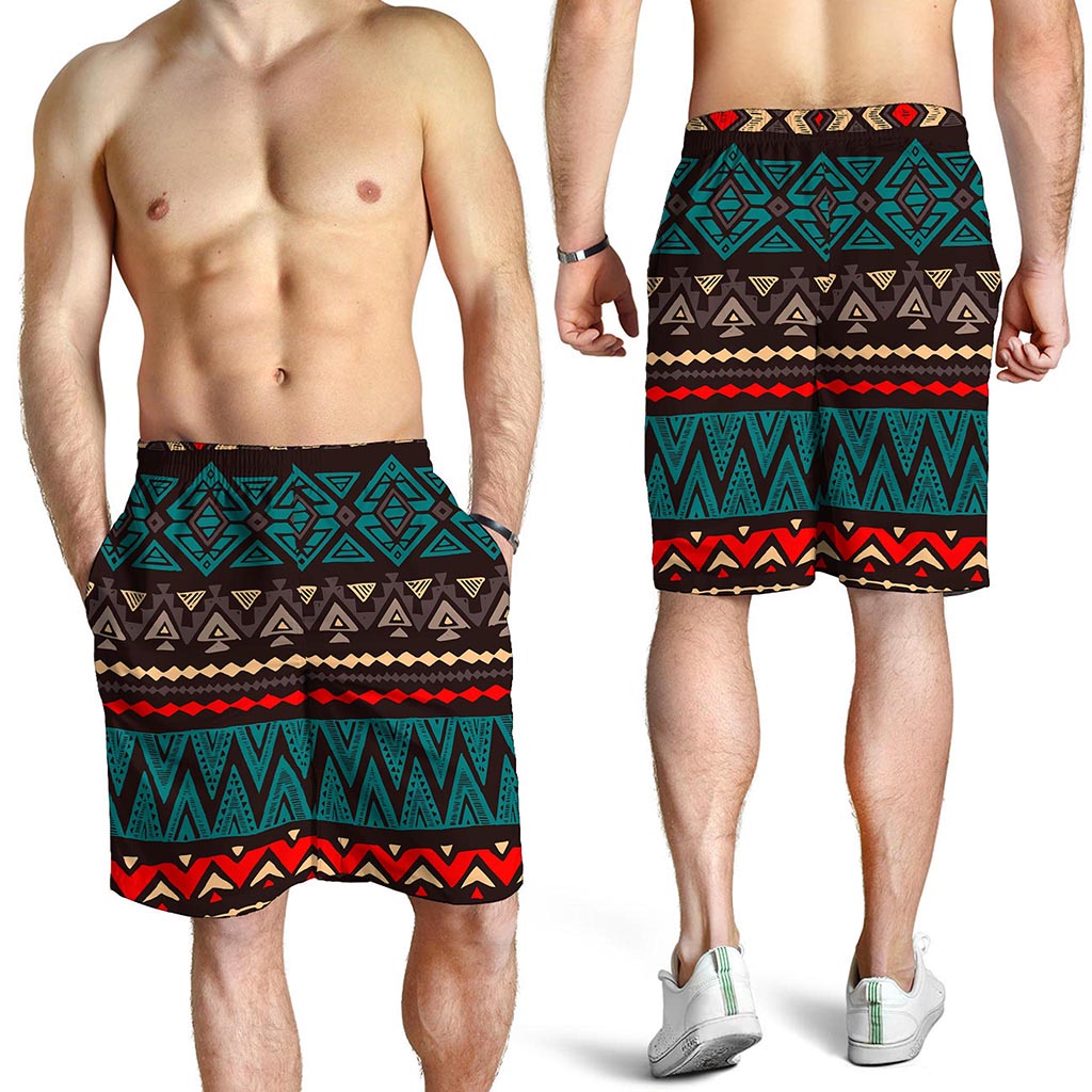 Teal And Brown Aztec Pattern Print Men's Shorts