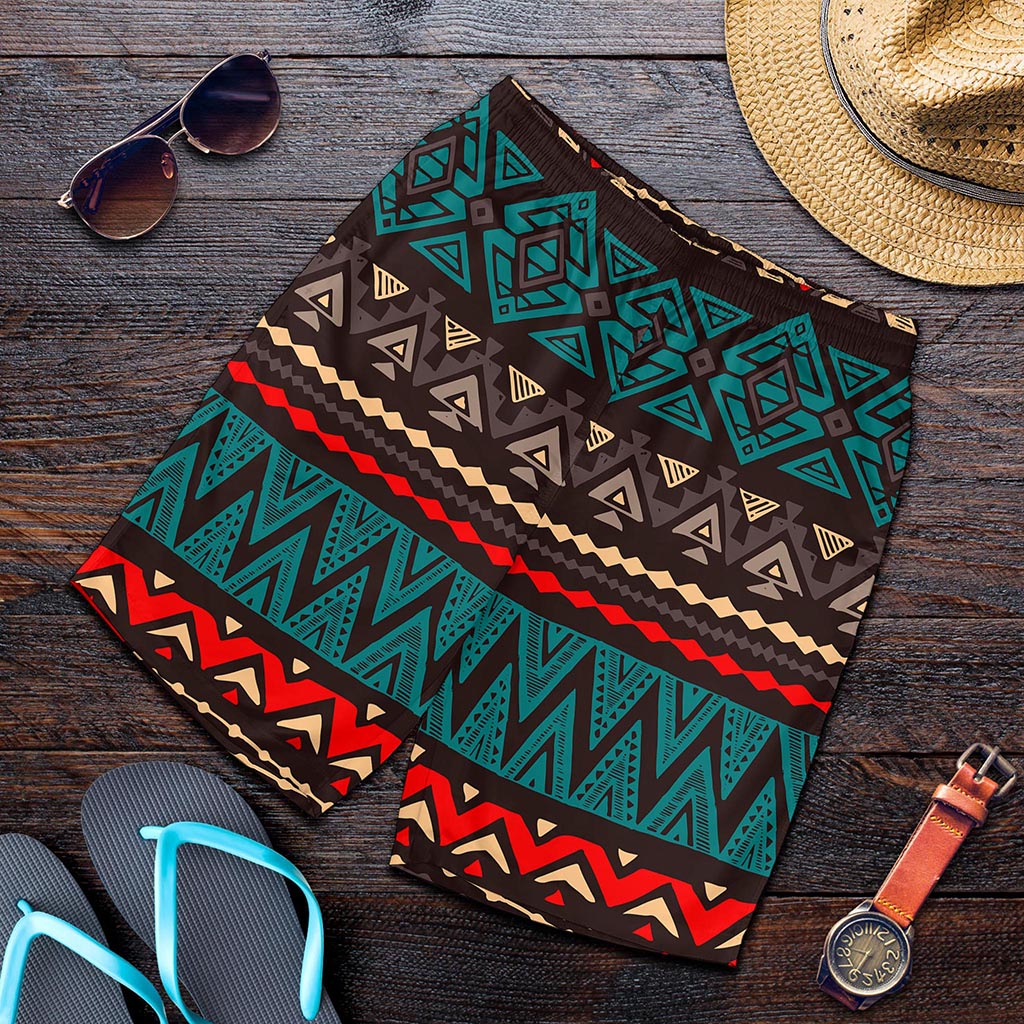 Teal And Brown Aztec Pattern Print Men's Shorts