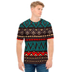 Teal And Brown Aztec Pattern Print Men's T-Shirt