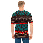 Teal And Brown Aztec Pattern Print Men's T-Shirt