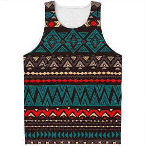 Teal And Brown Aztec Pattern Print Men's Tank Top