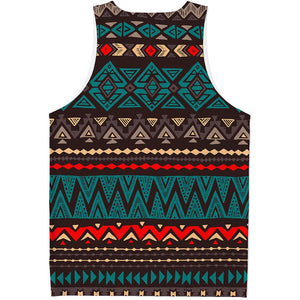 Teal And Brown Aztec Pattern Print Men's Tank Top