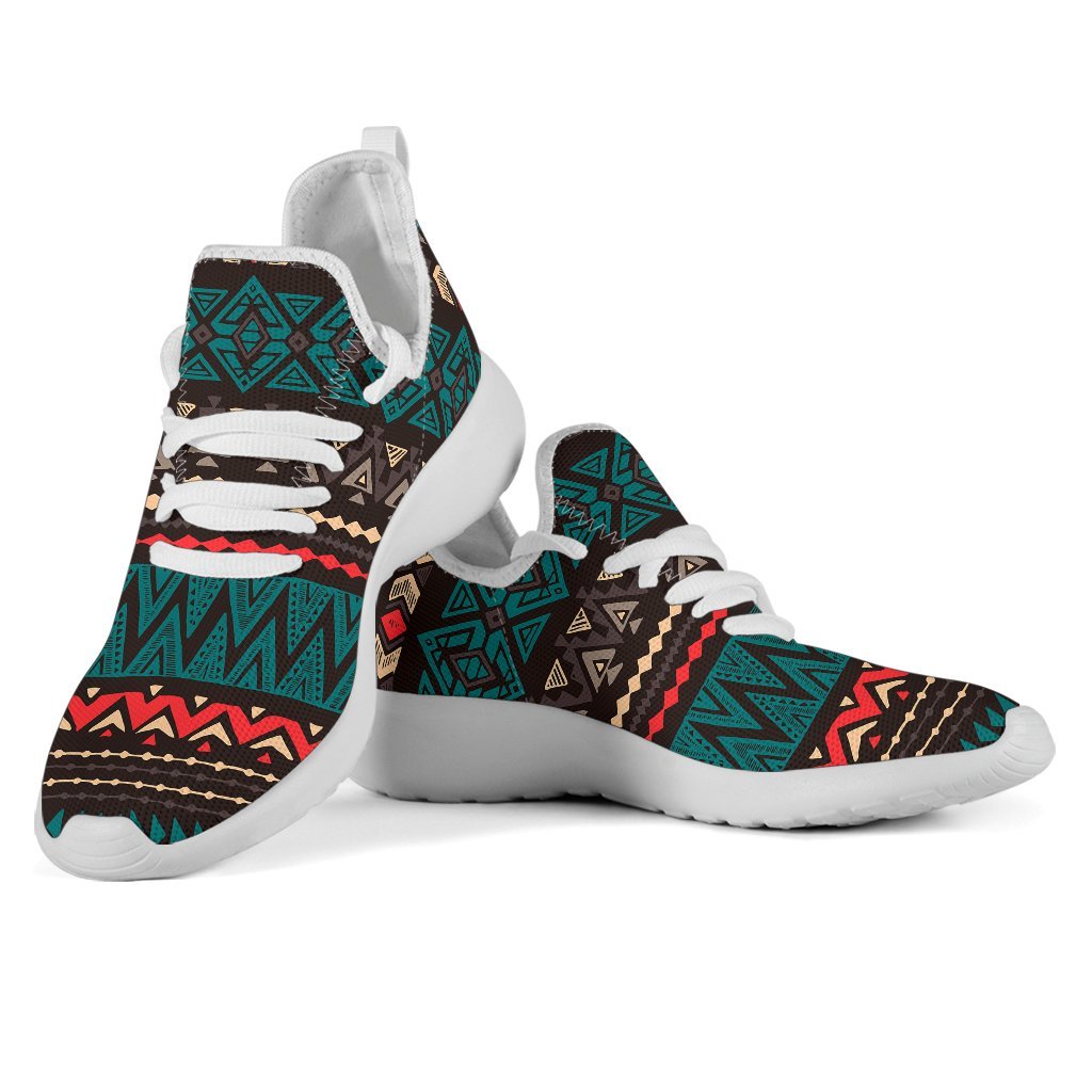 Teal And Brown Aztec Pattern Print Mesh Knit Shoes GearFrost