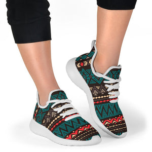 Teal And Brown Aztec Pattern Print Mesh Knit Shoes GearFrost