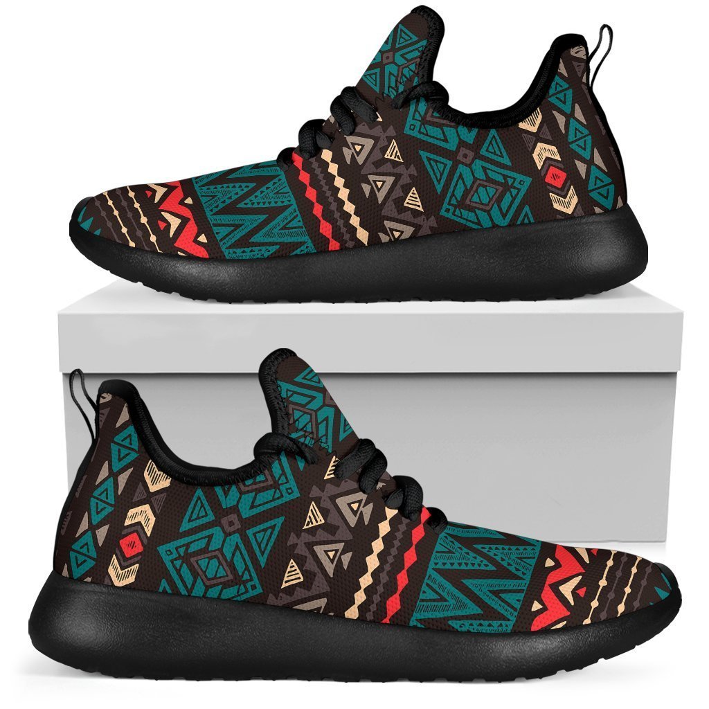 Teal And Brown Aztec Pattern Print Mesh Knit Shoes GearFrost